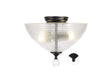 Holloway 2 Light Semi Flush Ceiling E27 With Round 33.5cm Prismatic Effect Glass Shade Matt Black/Clear