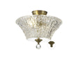 Holloway 2 Light Semi Flush Ceiling E27 With Round 38cm Patterned Glass Shade Antique Brass/Clear