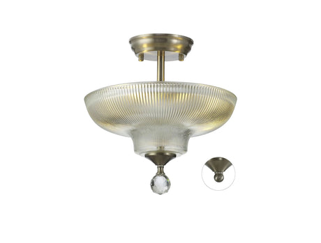 Holloway 2 Light Semi Flush Ceiling E27 With Round 30cm Glass Shade Satin Nickel/Clear