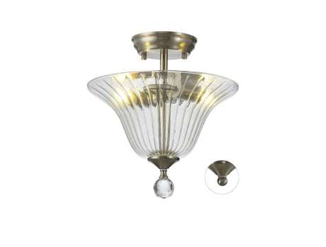 Holloway 2 Light Semi Flush Ceiling E27 With Bell 30cm Glass Shade Satin Nickel/Clear