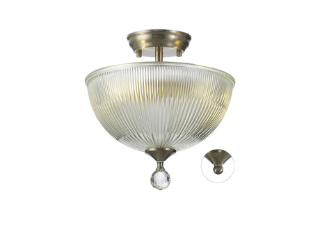 Holloway 2 Light Semi Flush Ceiling E27 With Dome 30cm Glass Shade Satin Nickel/Clear