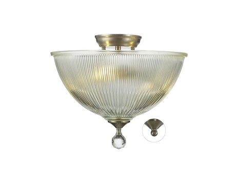 Holloway 2 Light Semi Flush Ceiling E27 With Dome 38cm Glass Shade Satin Nickel/Clear