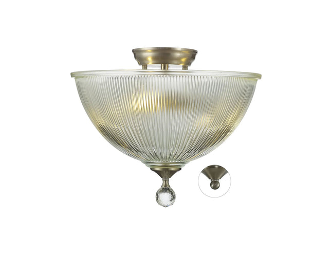 Holloway 2 Light Semi Flush Ceiling E27 With Dome 38cm Glass Shade Satin Nickel/Clear