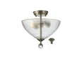 Holloway 2 Light Semi Flush Ceiling E27 With Round 33.5cm Prismatic Effect Glass Shade Satin Nickel/Clear