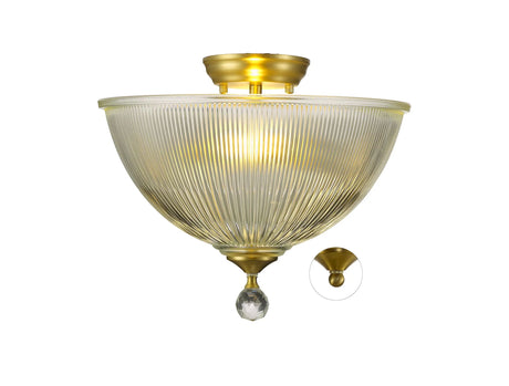 Holloway 2 Light Semi Flush Ceiling E27 With Dome 38cm Glass Shade Satin Gold/Clear