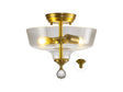 Holloway 2 Light Semi Flush Ceiling E27 With Flat Round 30cm Glass Shade Satin Gold/Clear