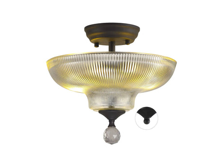 Holloway 2 Light Semi Flush Ceiling E27 With Round 30cm Glass Shade Graphite/Clear