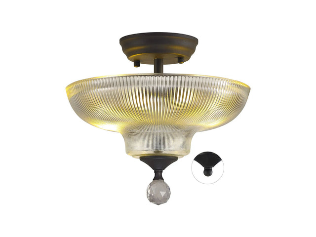 Holloway 2 Light Semi Flush Ceiling E27 With Round 30cm Glass Shade Graphite/Clear