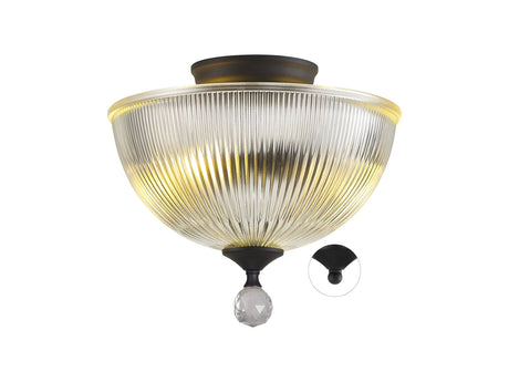 Holloway 2 Light Semi Flush Ceiling E27 With Dome 30cm Glass Shade Graphite/Clear