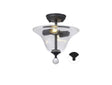 Holloway 2 Light Semi Flush Ceiling E27 With Smooth Bell 30cm Glass Shade Graphite/Clear