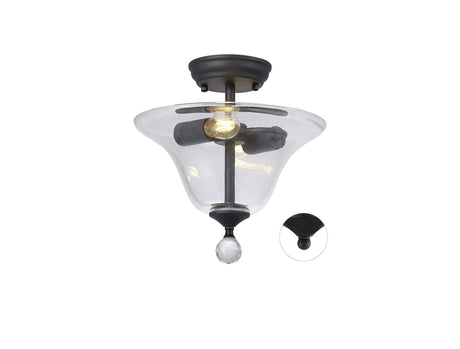 Holloway 2 Light Semi Flush Ceiling E27 With Smooth Bell 30cm Glass Shade Graphite/Clear
