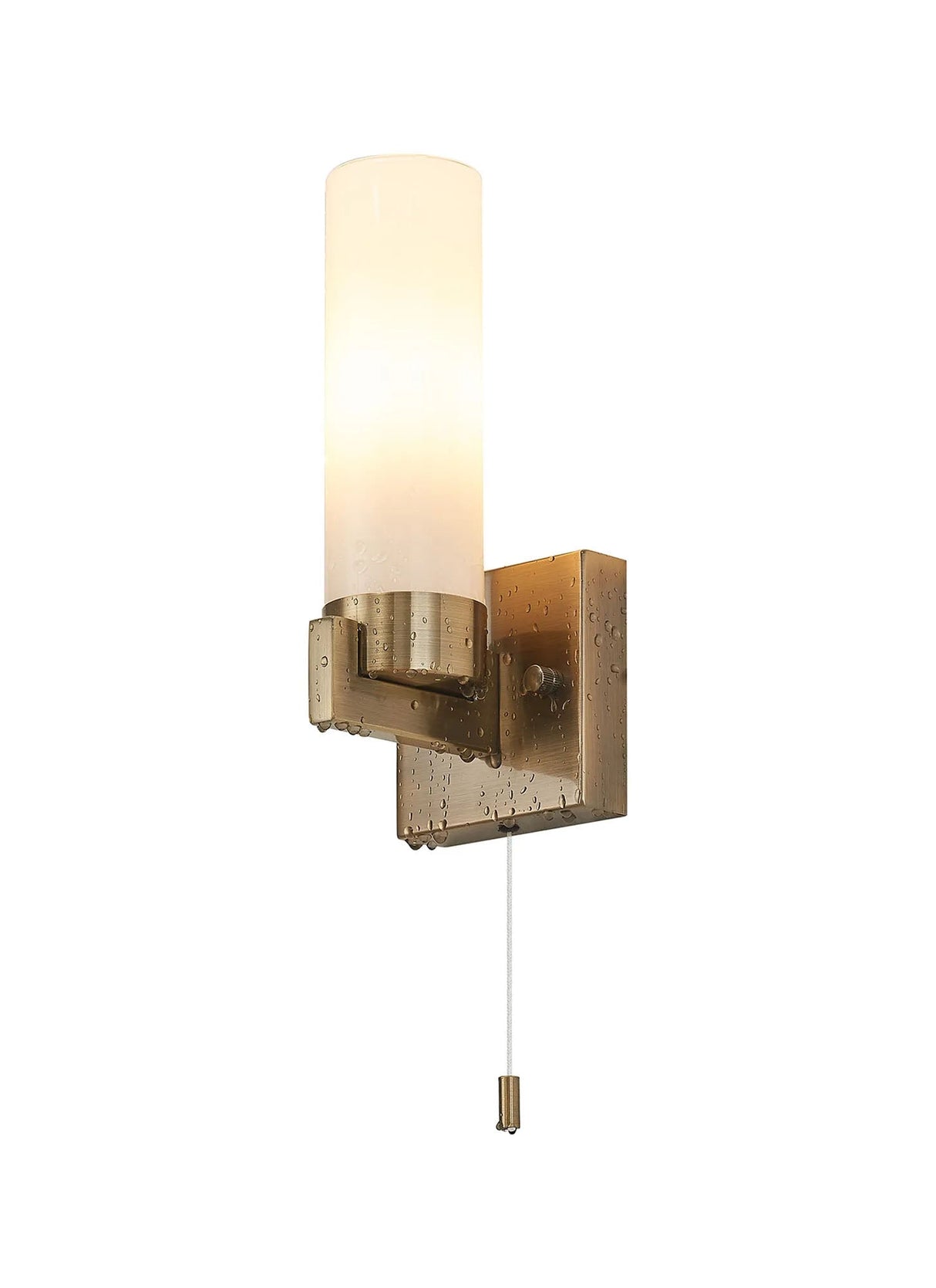 Hood Pull Switch Wall Light 1 Light E14 IP44 Antique Brass/Opal Glass