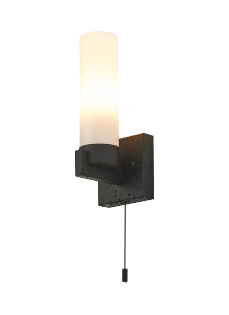 Hood Pull Switch Wall Light 1 Light E14 IP44 Satin Black/Opal Glass