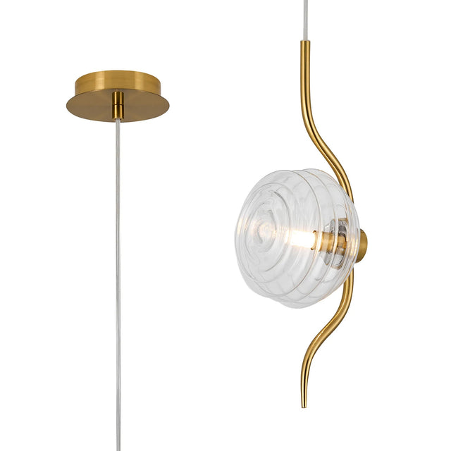 Hunt 1 Light Pendant With 160mm Glass, Brass/Clear