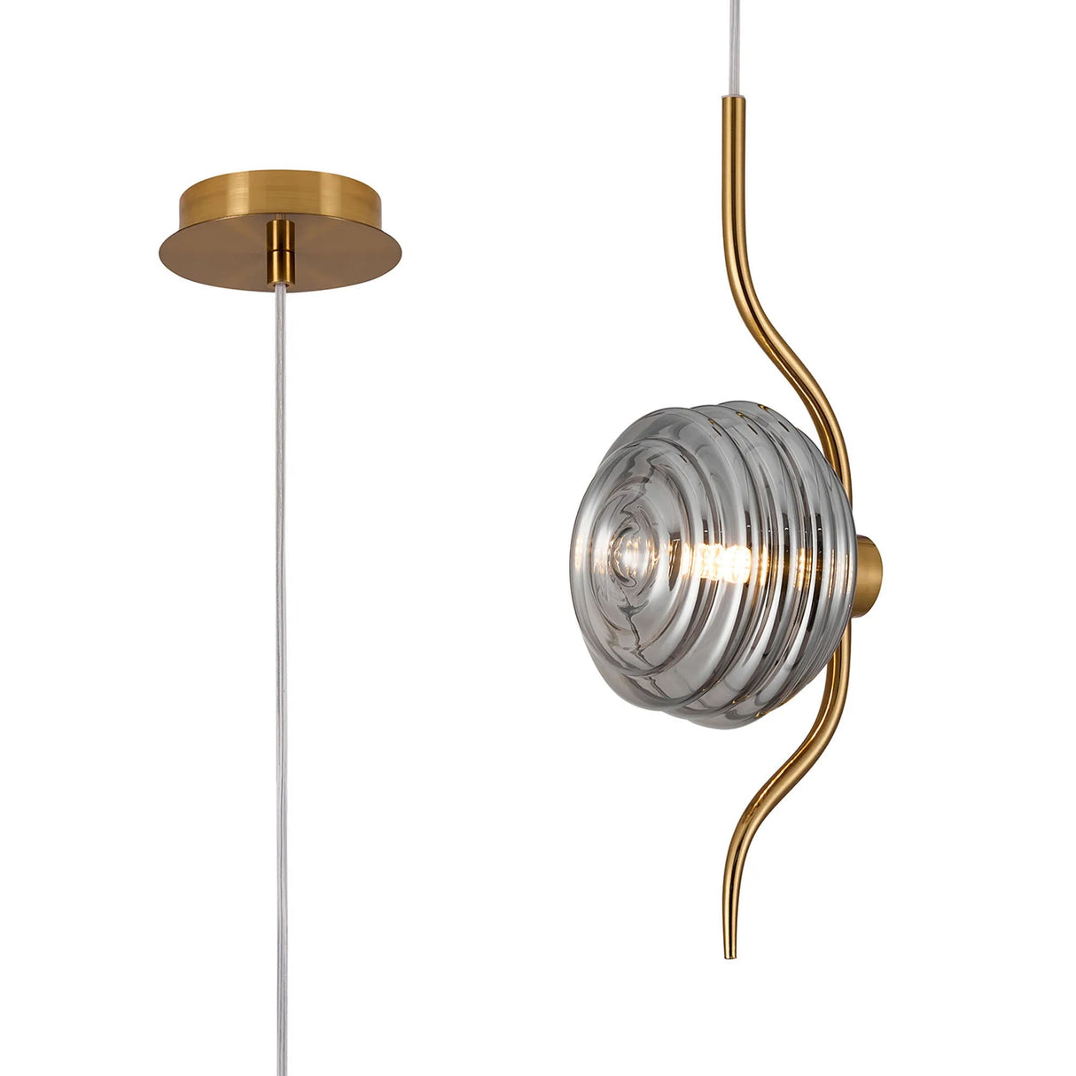 Hunt 1 Light Pendant With 160mm Glass, Brass/Smoke