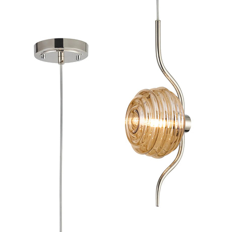 Hunt 1 Light Pendant With 160mm Glass, Polished Nickel/Amber