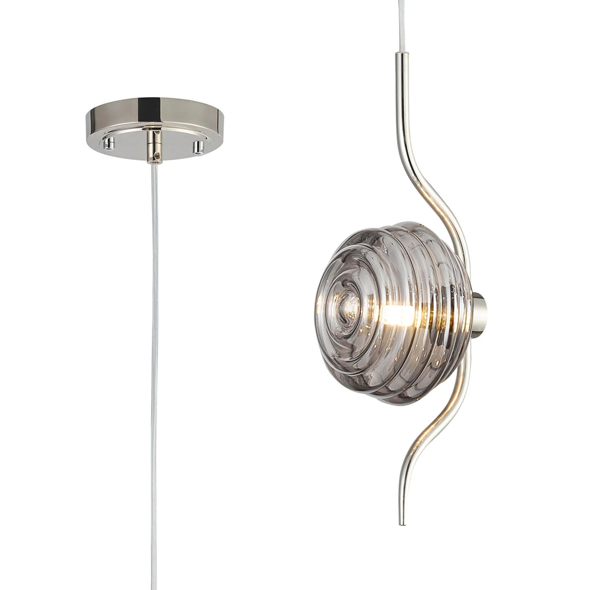 Hunt 1 Light Pendant With 160mm Glass, Polished Nickel/Smoke