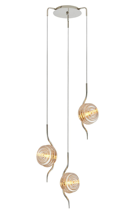 Hunt Round 3 Light Spider Pendant With 160mm Glass, Polished Nickel/Amber