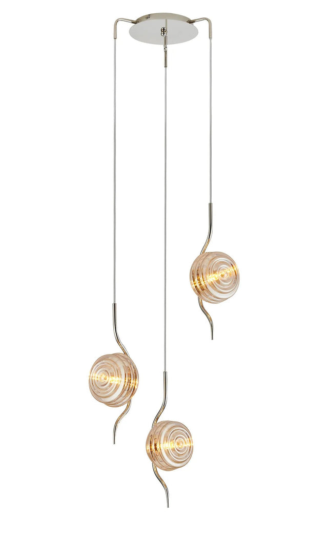 Hunt Round 3 Light Spider Pendant With 160mm Glass, Polished Nickel/Amber