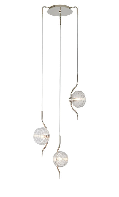 Hunt Round 3 Light Spider Pendant With 160mm Glass, Polished Nickel/Clear