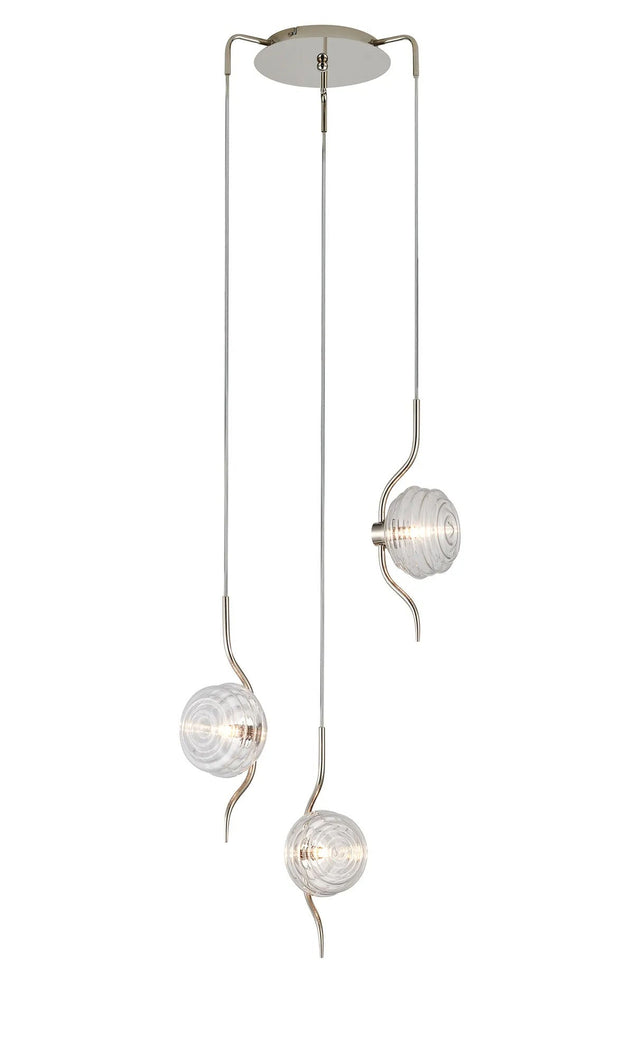 Hunt Round 3 Light Spider Pendant With 160mm Glass, Polished Nickel/Clear