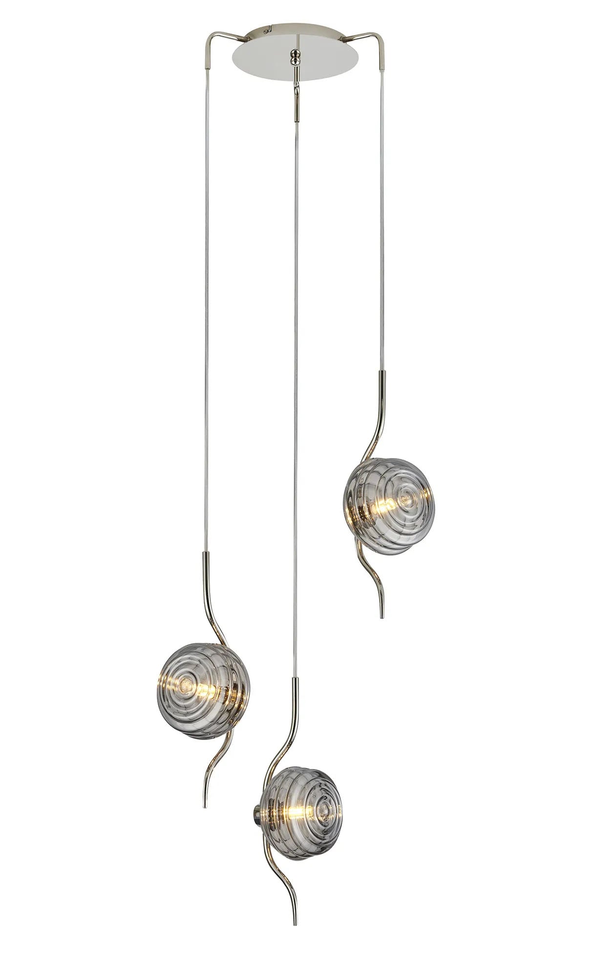 Hunt Round 3 Light Spider Pendant With 160mm Glass, Polished Nickel/Smoke
