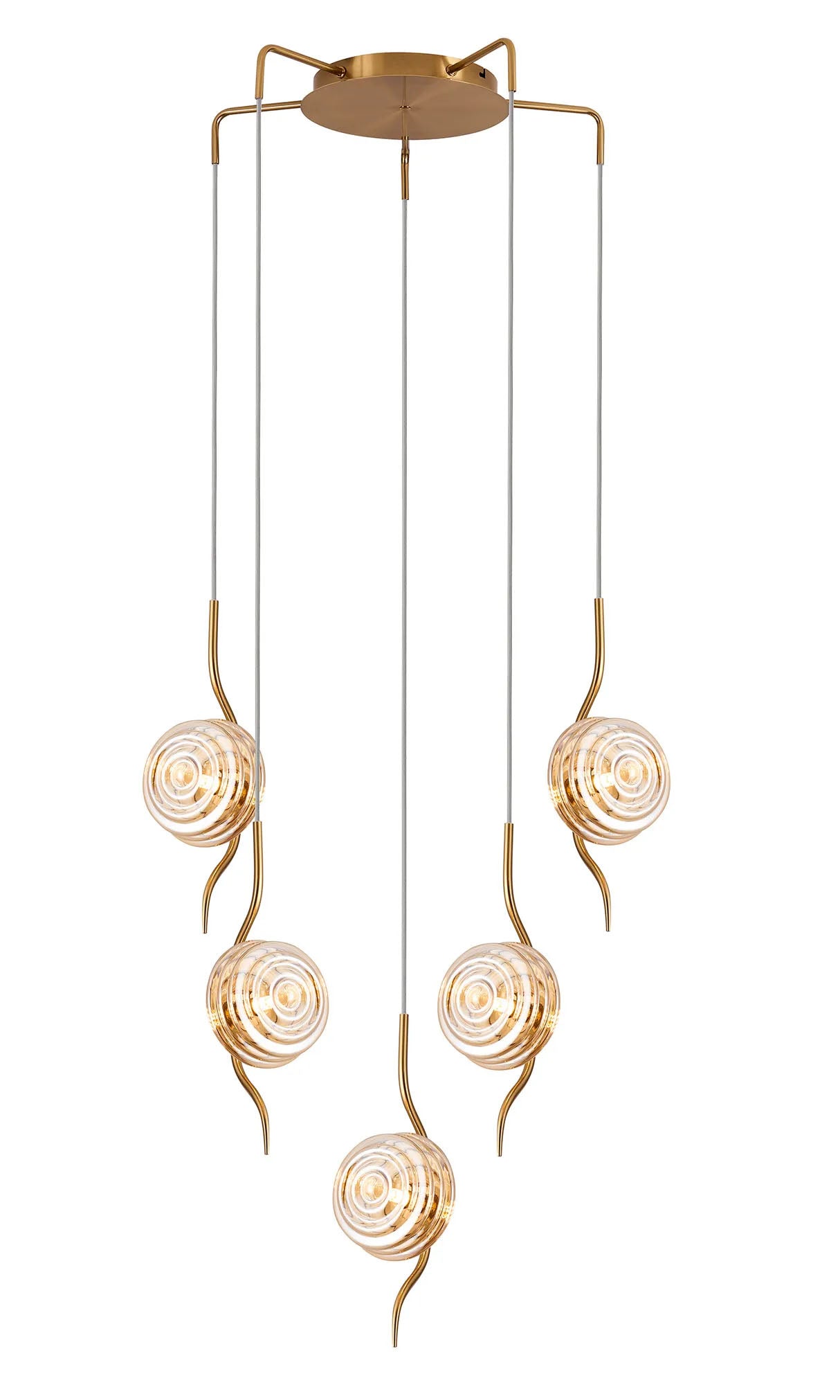 Hunt Round 5 Light Spider Pendant With 160mm Glass, Brass/Amber