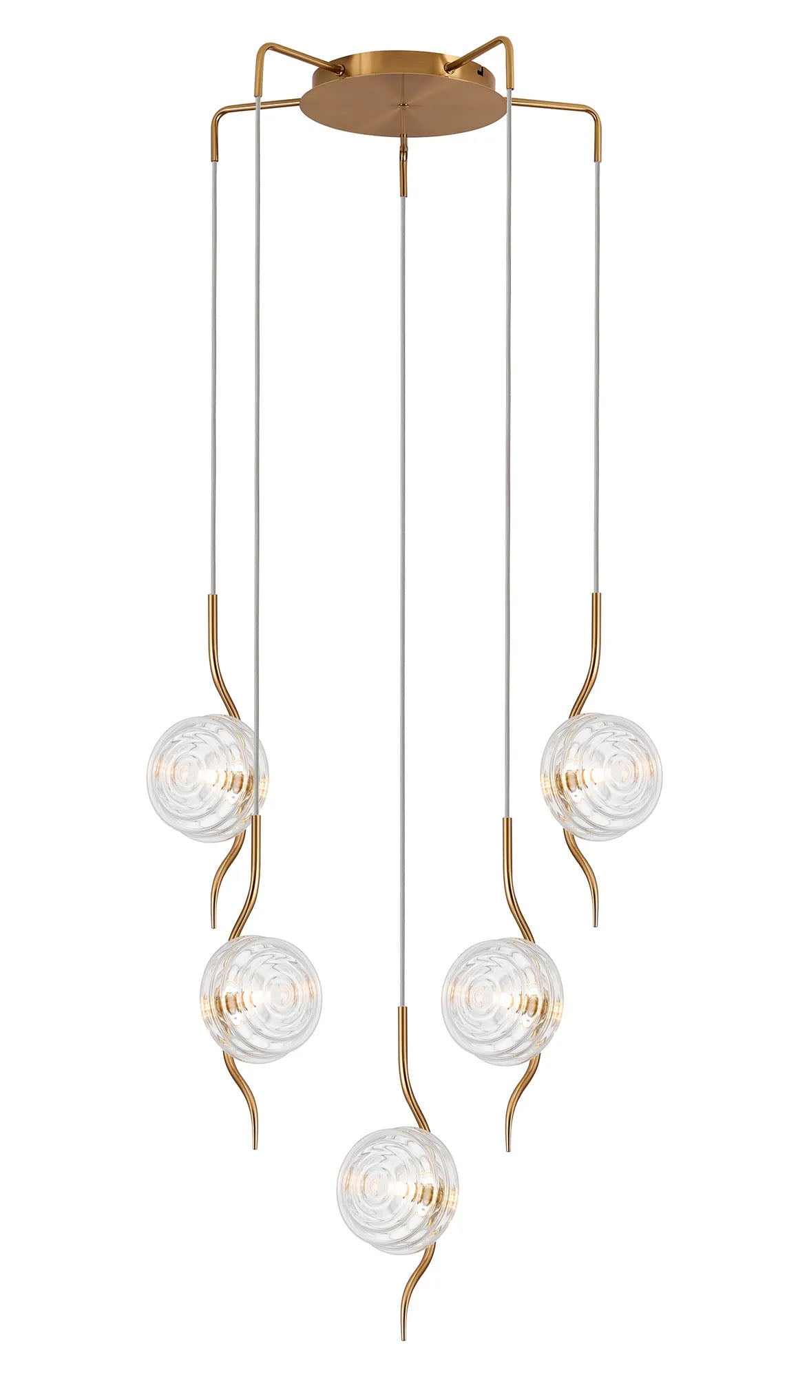 Hunt Round 5 Light Spider Pendant With 160mm Glass, Brass/Clear