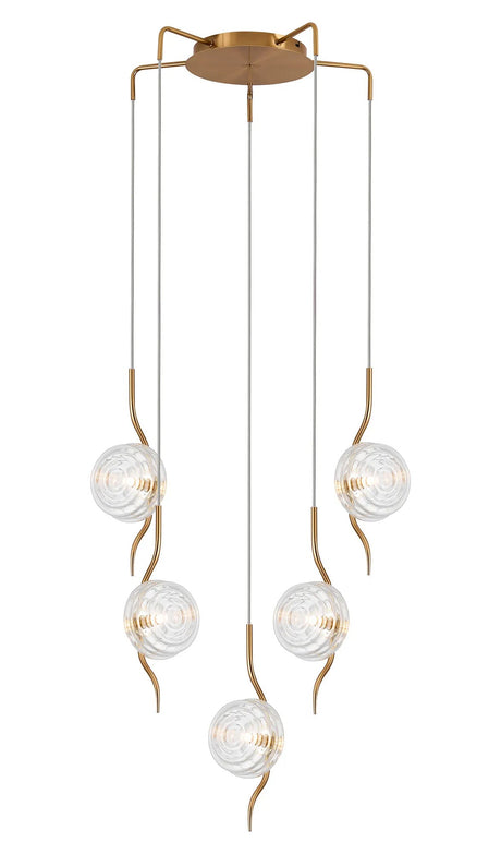 Hunt Round 5 Light Spider Pendant With 160mm Glass, Brass/Clear