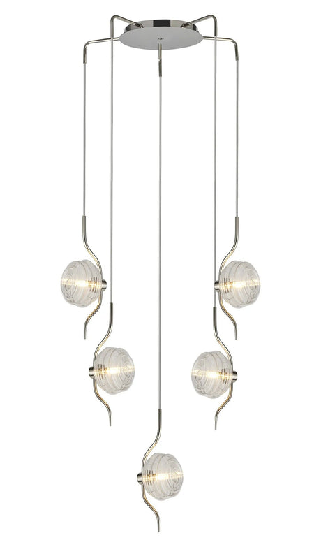 Hunt Round 5 Light Spider Pendant With 160mm Glass, Polished Nickel/Clear