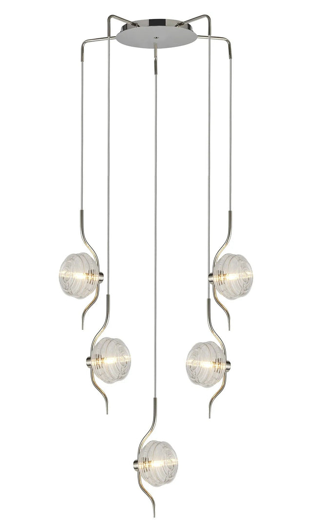 Hunt Round 5 Light Spider Pendant With 160mm Glass, Polished Nickel/Clear