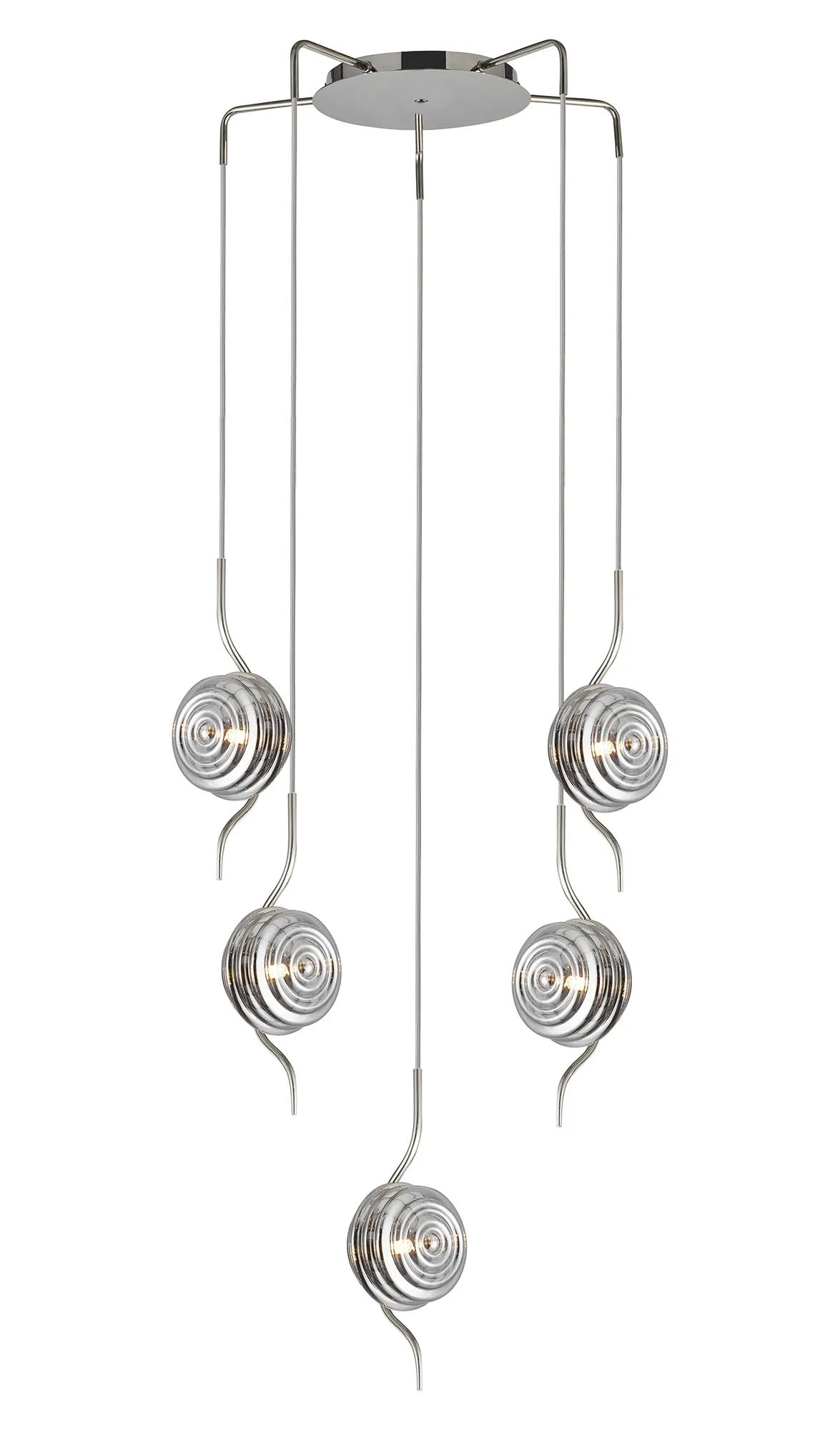Hunt Round 5 Light Spider Pendant With 160mm Glass, Polished Nickel/Smoke