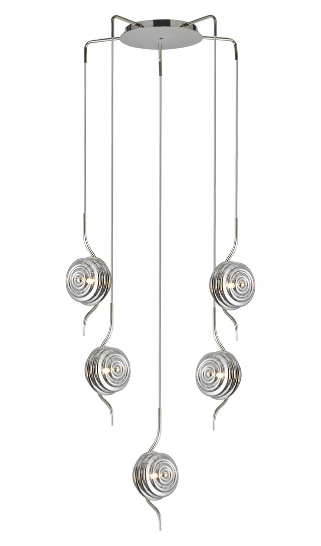 Hunt Round 5 Light Spider Pendant With 160mm Glass, Polished Nickel/Smoke