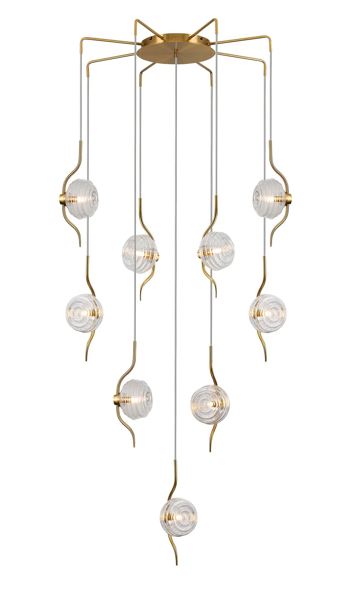 Hunt Round 9 Light Spider Pendant With 160mm Glass, Brass/Clear