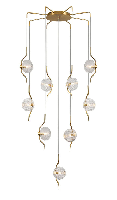 Hunt Round 9 Light Spider Pendant With 160mm Glass, Brass/Clear