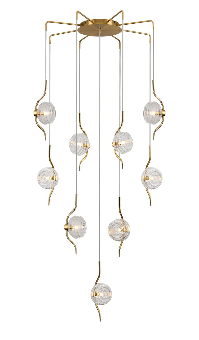 Hunt Round 9 Light Spider Pendant With 160mm Glass, Brass/Clear