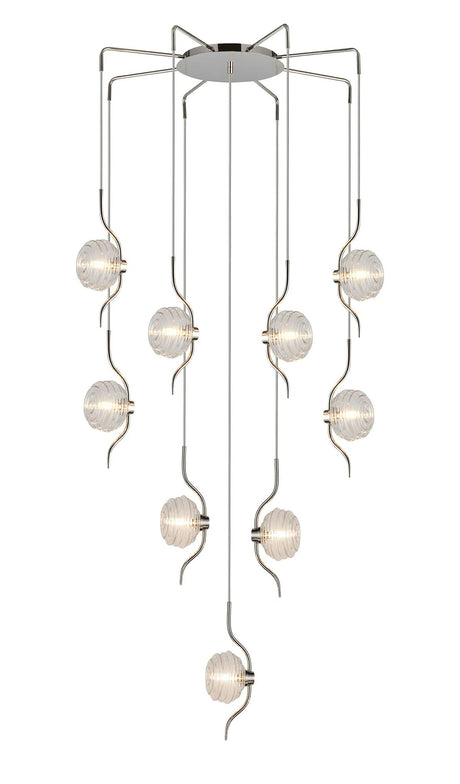 Hunt Round 9 Light Spider Pendant With 160mm Glass, Polished Nickel/Clear