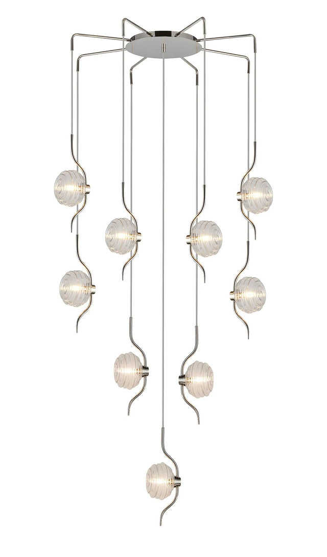 Hunt Round 9 Light Spider Pendant With 160mm Glass, Polished Nickel/Clear
