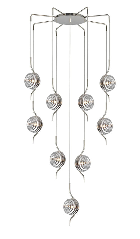 Hunt Round 9 Light Spider Pendant With 160mm Glass, Polished Nickel/Smoke
