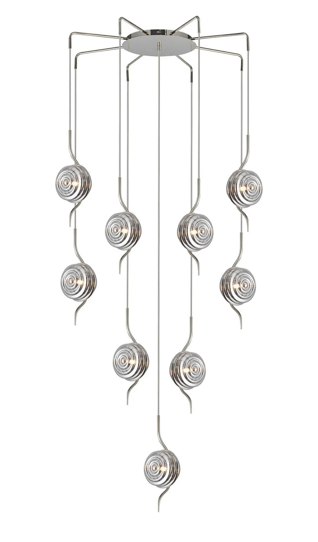 Hunt Round 9 Light Spider Pendant With 160mm Glass, Polished Nickel/Smoke