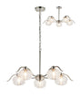 Hunt 5 Light Multi Arm Pendant/Semi Flush With 160mm Glass, Polished Nickel/Clear