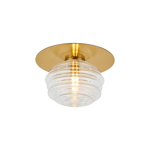 Hunt Round 1 Light Flush/Wall Light With 160mm Glass, Brass/Clear