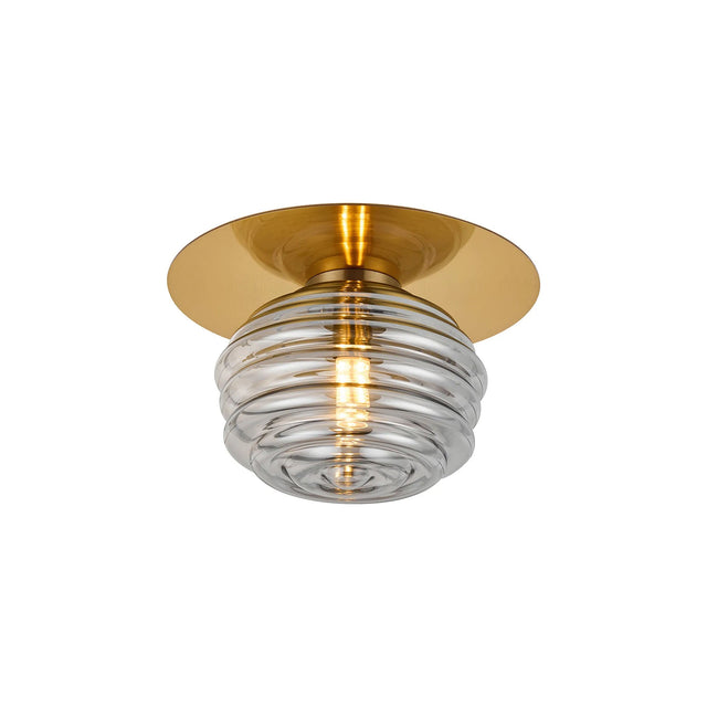 Hunt Round 1 Light Flush/Wall Light With 160mm Glass, Brass/Smoke
