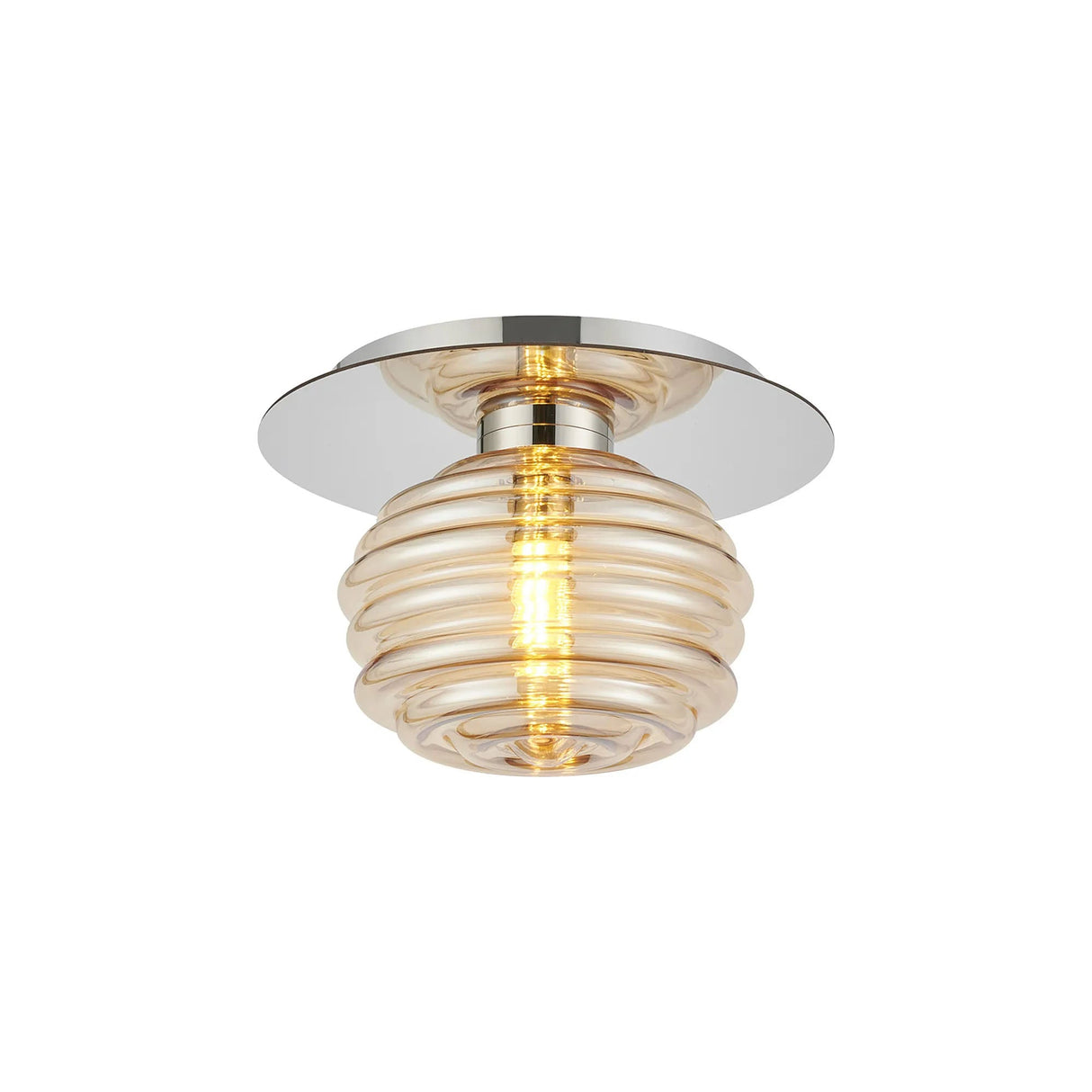 Hunt Round 1 Light Flush/Wall Light With 160mm Glass, Polished Nickel/Amber