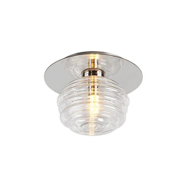 Hunt Round 1 Light Flush/Wall Light With 160mm Glass, Polished Nickel/Clear