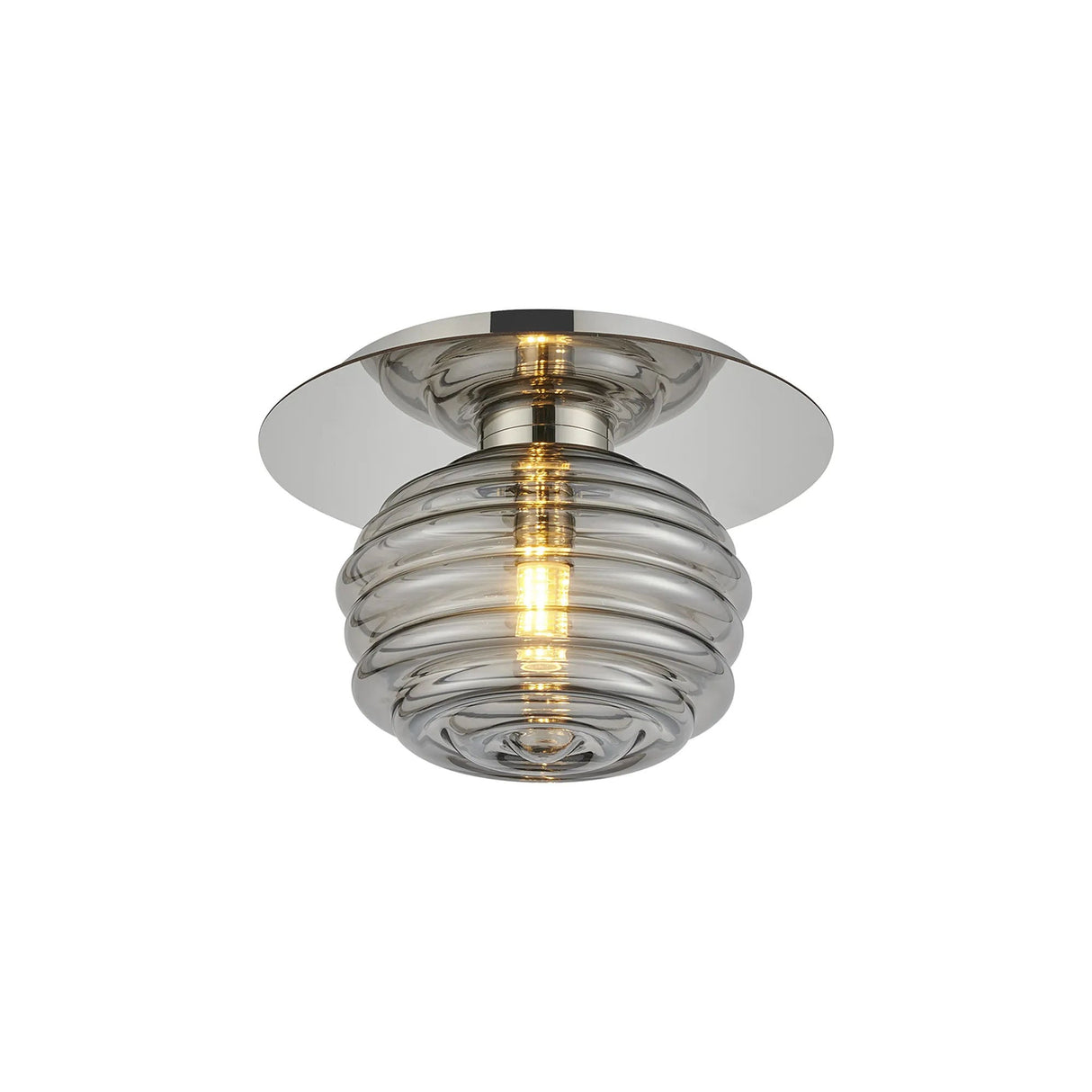 Hunt Round 1 Light Flush/Wall Light With 160mm Glass, Polished Nickel/Smoke