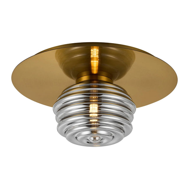 Hunt Round 1 Light Flush/Wall Light With 180mm Glass, Brass/Smoke