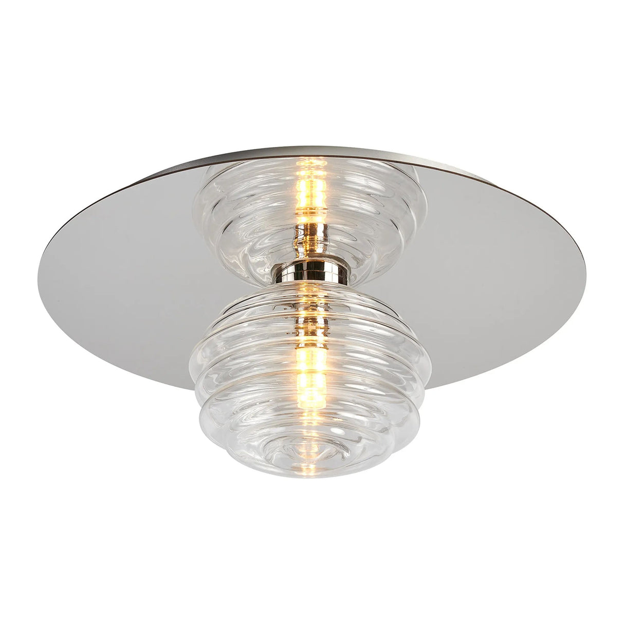 Hunt Round 1 Light Flush/Wall Light With 180mm Glass, Polished Nickel/Clear
