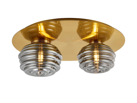 Hunt Round 2 Light Flush With 160mm & 180mm Glass, Brass/Smoke