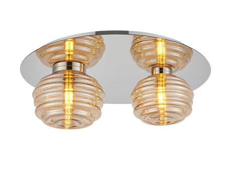Hunt Round 2 Light Flush With 160mm & 180mm Glass, Polished Nickel/Amber